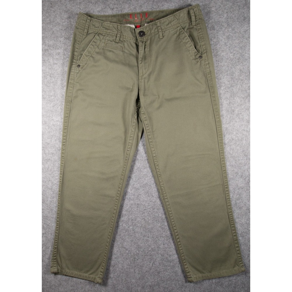 ELLE Womens Olive Green 100% Cotton Chino Pants Sz 8 MidRise Straight Leg Casual